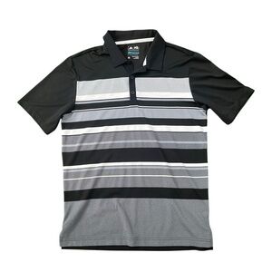 Adidas Black and Gray Striped Golf Polo Shirt